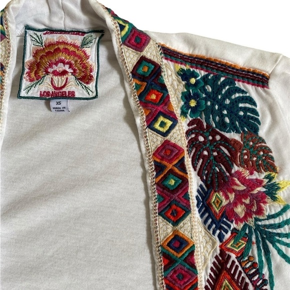 Johnny Was Quinn Embroidered White Cotton Draped Kimono Cardigan Women’s XS - Picture 10 of 12